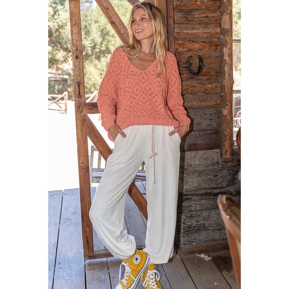 POL Light Coral Chenille Diamond Patterned Textured Knit Sweater - Picture 10 of 11